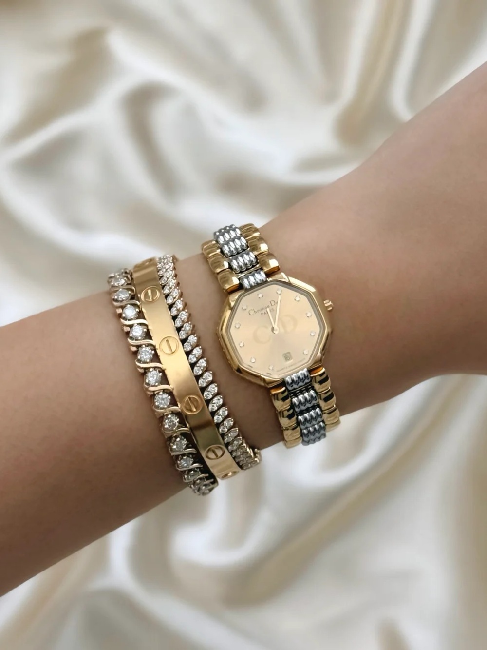 AUTHENTIC VINTAGE DIOR DIAMOND TWO-TONED WATCH